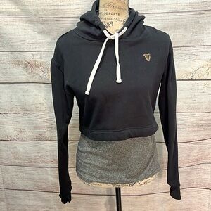 Guinness Cropped Sweatshirt Hoodie with Faux Shirt Underneath Size Large Beer